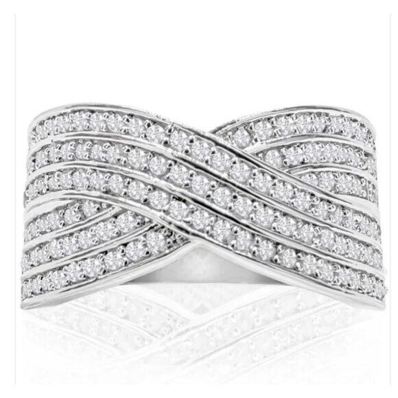 NEW~ 1 Ct. Rose Cut Genuine Diamond Swirl Crossover Ring Sz 8 - Picture 1 of 6
